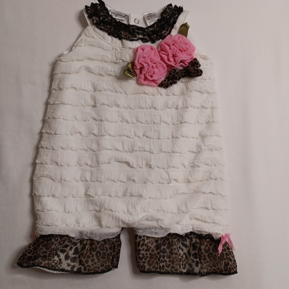 Babyrageous One Piece Outfit Girl's Sz 9M White Layered Ruffles w/Animal...